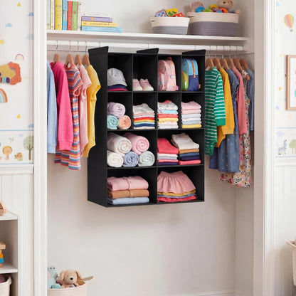 Ofiray-home 6 Tier Hanging Closet Organizer, 16 Compartments Sweater Organizer for Closet with 3 Sturdy Hooks, Closet Organizers and Storage, Wardrobe, Rv, Garment Rack, Grey