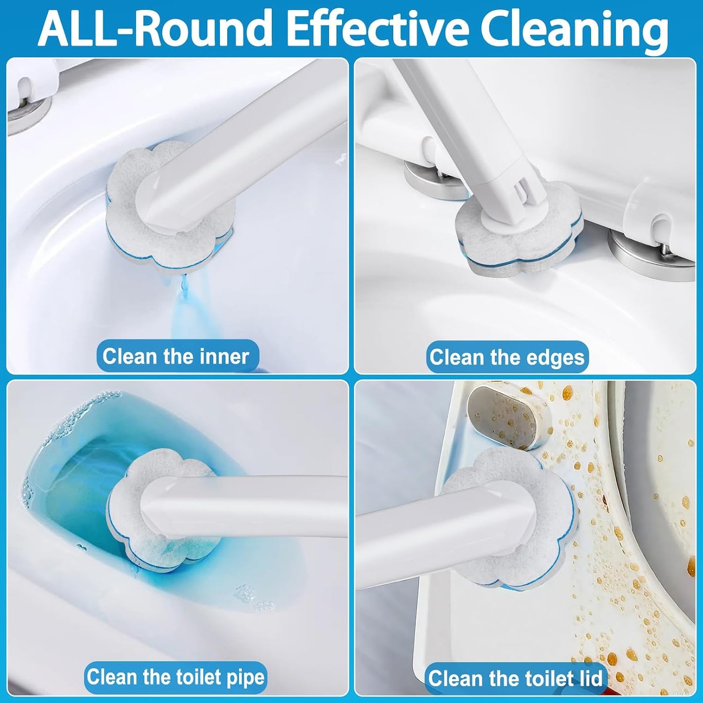 2 Pack Disposable Toilet Brush and Holder Set,Extended Handle with 48 Cleaner Refills Toilet Brush for Toilet Bowl Cleaners,Bathroom Cleaning, Bathtub - Blue (Ocean Fresh Scent)