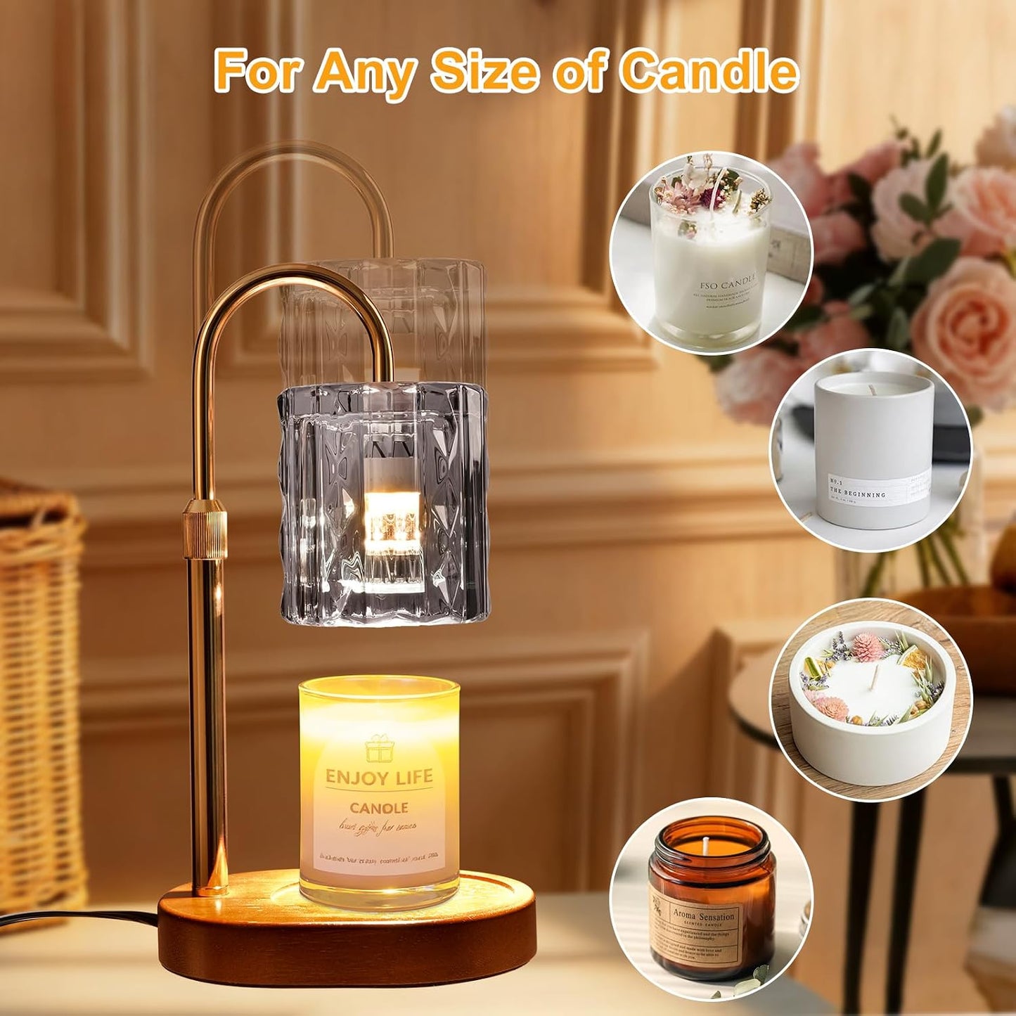 Candle Warmer Lamp with Timer & Dimmer, Birthday Gifts for Women Mom, 4-Level Dimmable Flower Heat Lamp for Jar Candles, Adjustable Height, House Warming Gifts, Home Decor (Purple