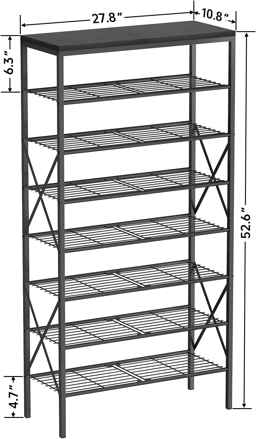 8 Tiers Tall Shoe Rack Organizer, Large Capacity Shoe Rack Holds 32 Pairs of Shoes, Durable and Stable, Adjustable Metal Shelf Stackable Shoe Shelf for Entryway, Hallway, Living Room, Closet