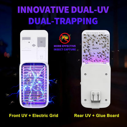 Upgraded Fruit Fly Traps for Indoors, Flying Insect Trap for Fruit Flies, Gnats, Plug in Bug Zapper Indoor with Dual-UV Lights & Trapping, Electric Grid & Glue Traps