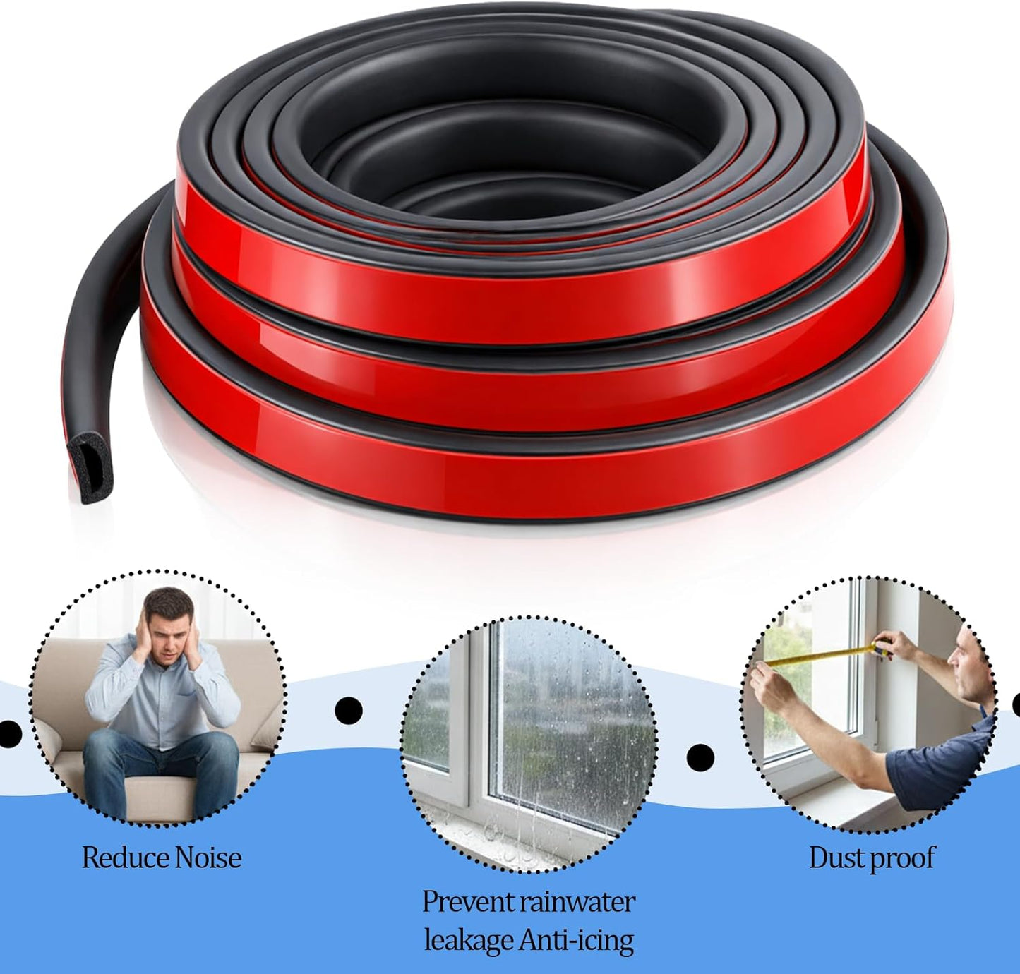 2 Rolls Weather Stripping Door Seal, Total 52FT Self-Adhesive EPDM D Shape Foam Rubber Seal Strip for Boat, Auto, Marine, RV, Garage Doors/Window and More, W:0.75"; H:0.375"