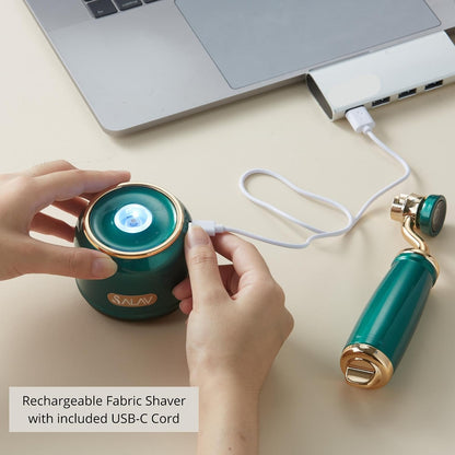 SALAV® Retro Edition 2-in-1 Rechargeable Fabric Shaver and Lint Roller, 6-Blade System, Removes Fuzz and Pilling on Fabrics, Includes Charging Cable (Rose)