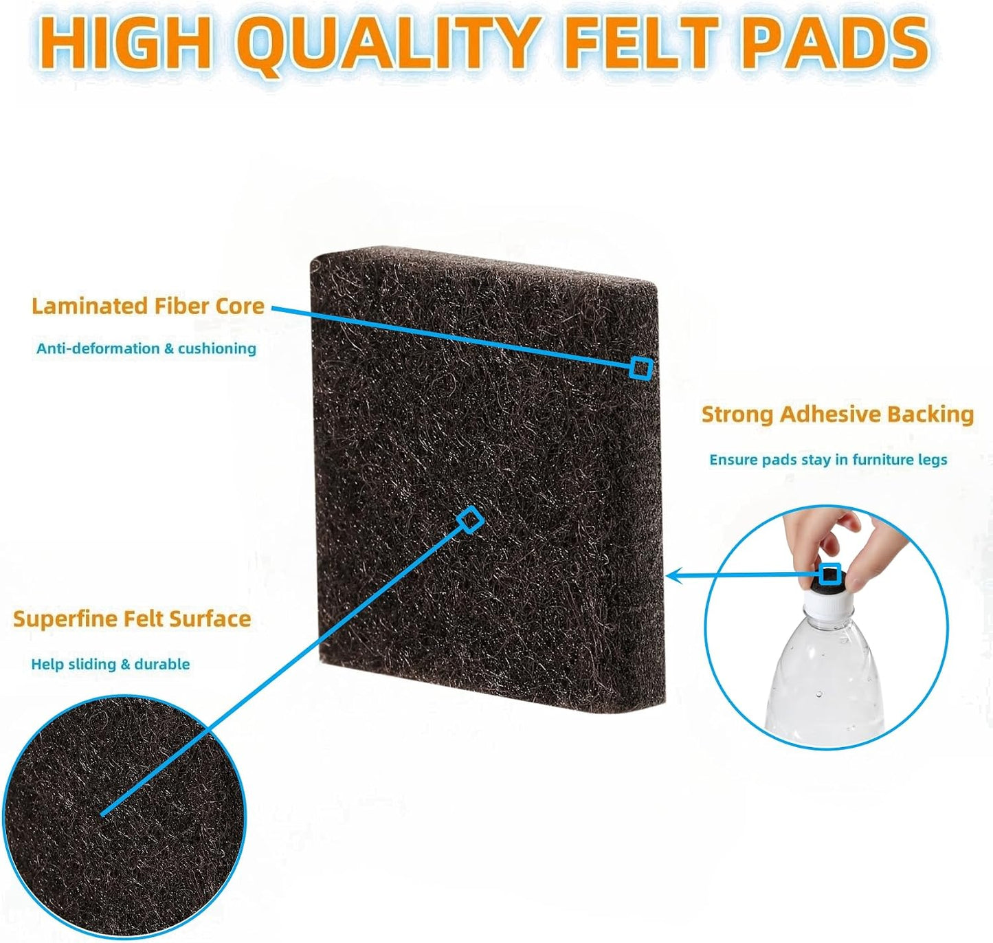 Furnigear Felt Furniture Pads for Hardwood Floors - Self Adhesive Chair Felt Pads, Floor Protector for Furniture Feet, Furniture Sliders Moving Your Furniture Smoothly - Anti Scratch 96 Pcs 3/4" Round
