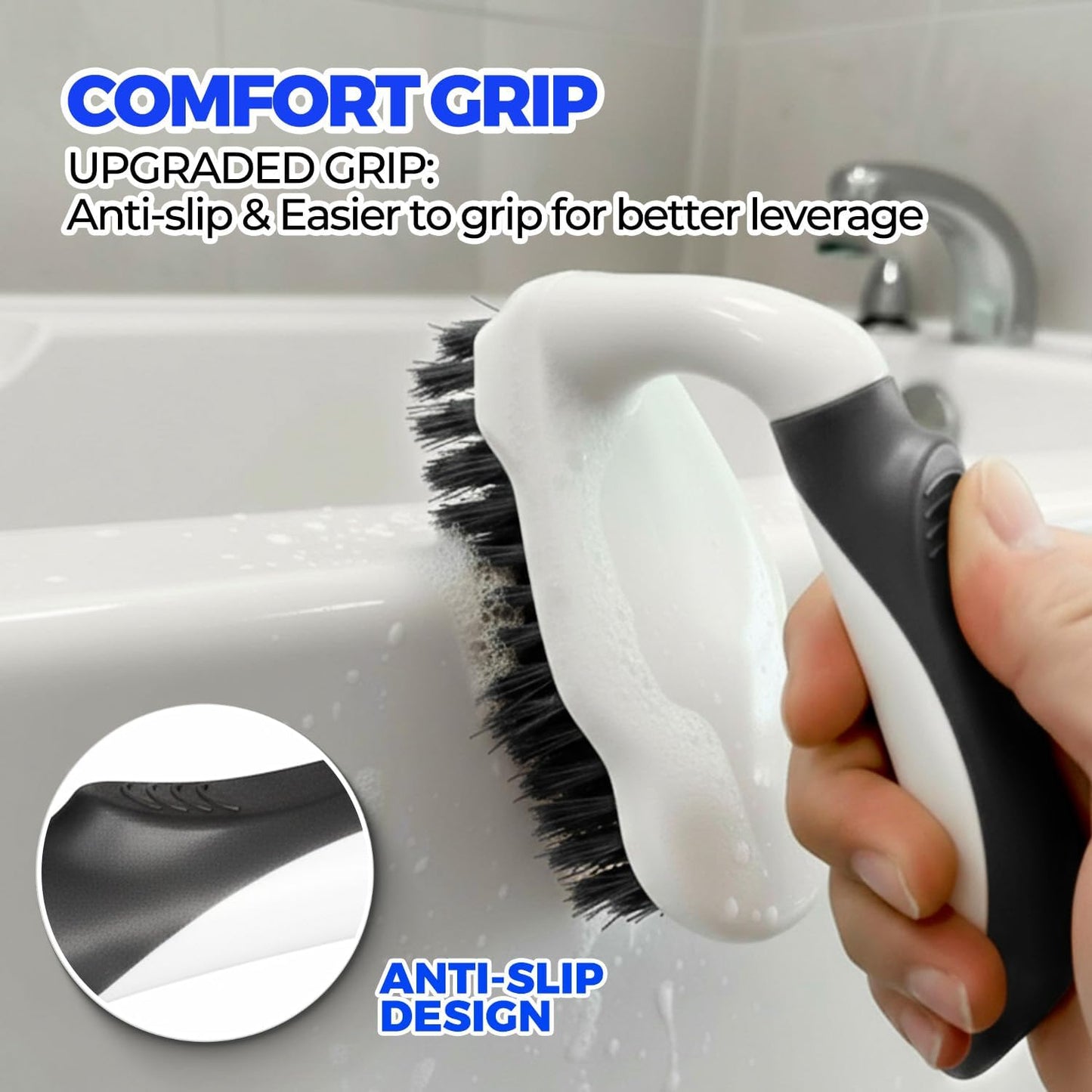 Scrub Brush - 6 Pack, Scrub Brushes for Cleaning, Heavy-Duty Scrub Brush, Stiff Bristles Cleaning Brush, for Kitchen, Bathtub, Floor and Wall Surfaces, Grey