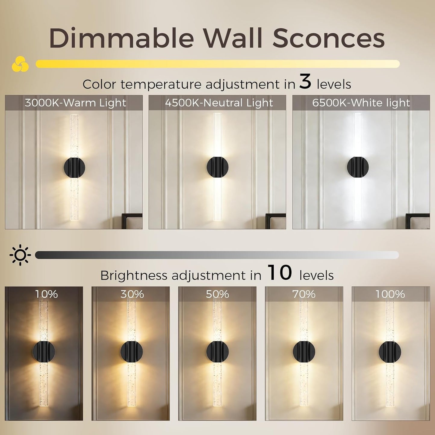 Peel and Stick on Battery Operated Wall Sconces Set of 2, Gold Wireless Magnetic Rechargeable Wall Lights with Remote & Touch Control, No Drill 3CCT Dimmable Wall Lamp for Bedroom Living Room Decor