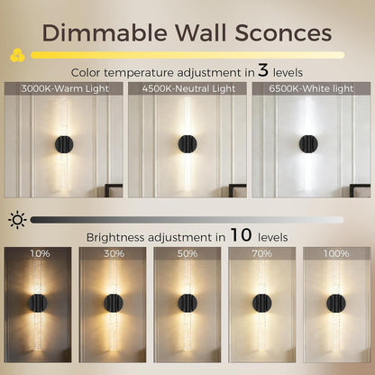 Peel and Stick on Battery Operated Wall Sconces Set of 2, Gold Wireless Magnetic Rechargeable Wall Lights with Remote & Touch Control, No Drill 3CCT Dimmable Wall Lamp for Bedroom Living Room Decor