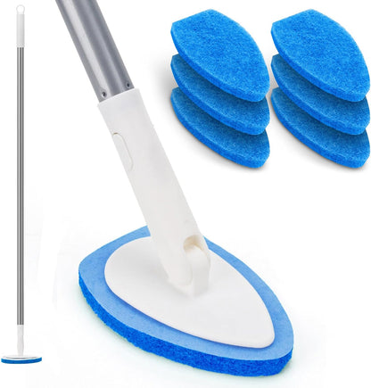 Shower Scrubber with Long Handle, 47'' Bathtub Scrub Brush, Bathroom Tub and Tile Cleaning Tool with 6 Refill Pads
