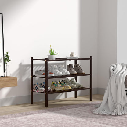 ROMGUAR CRAFT 3 Tier Bamboo Shoe Rack for Closet Free Standing Wood Shoe Shelf Storage Organizer for Entryway Small Space Stackable 27"x11"x20" (Natural)
