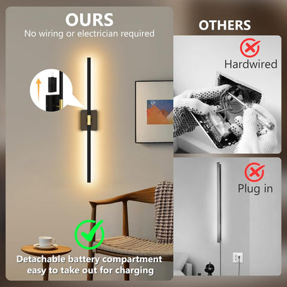 Eneru Battery Operated Wall Sconce Lights - 10000mAh Rechargeable Wireless Wall Sconces Set of Two with Touch and Remote, 360° Rotate, 4 Colors LED Wall Lamp for Living Room Bedroom Hallway (Gold)