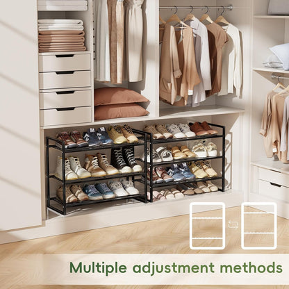 5-Tier Wide Shoe Rack, Metal Shoe Organizer for Closet, Stackable Freestanding Shoe Storage Shelf with Sturdy Wire Grid, Large Capacity Durable Shoe Rack for Entryway Bedroom, Black
