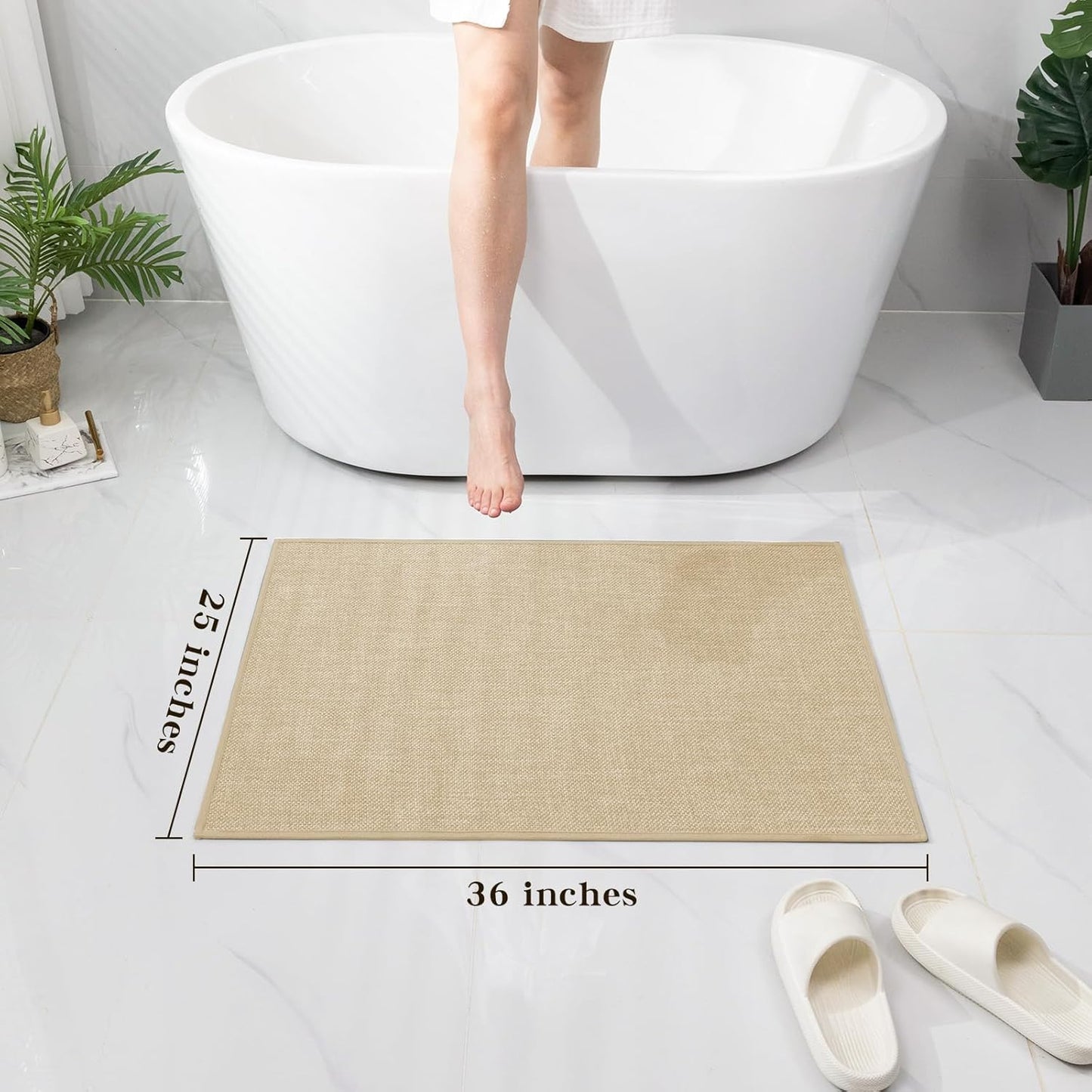 chakme Bathroom Rugs Mat 24x17, Ultra Thin Non Slip Bath Mat Small Quick Dry Absorbent Bath Mat for Bathroom Floor, (Dark Beige, 24"x17")