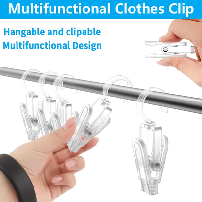 VinBee 20 PCS Laundry Hooks with Clips Super Strong Plastic Home Travel Swivel Hanging Hanger Closet Organizer Clamps Socks Boot Bras Towels for Bathroom Wardrobe Kitchen Office - 4.3 Inches (Black)