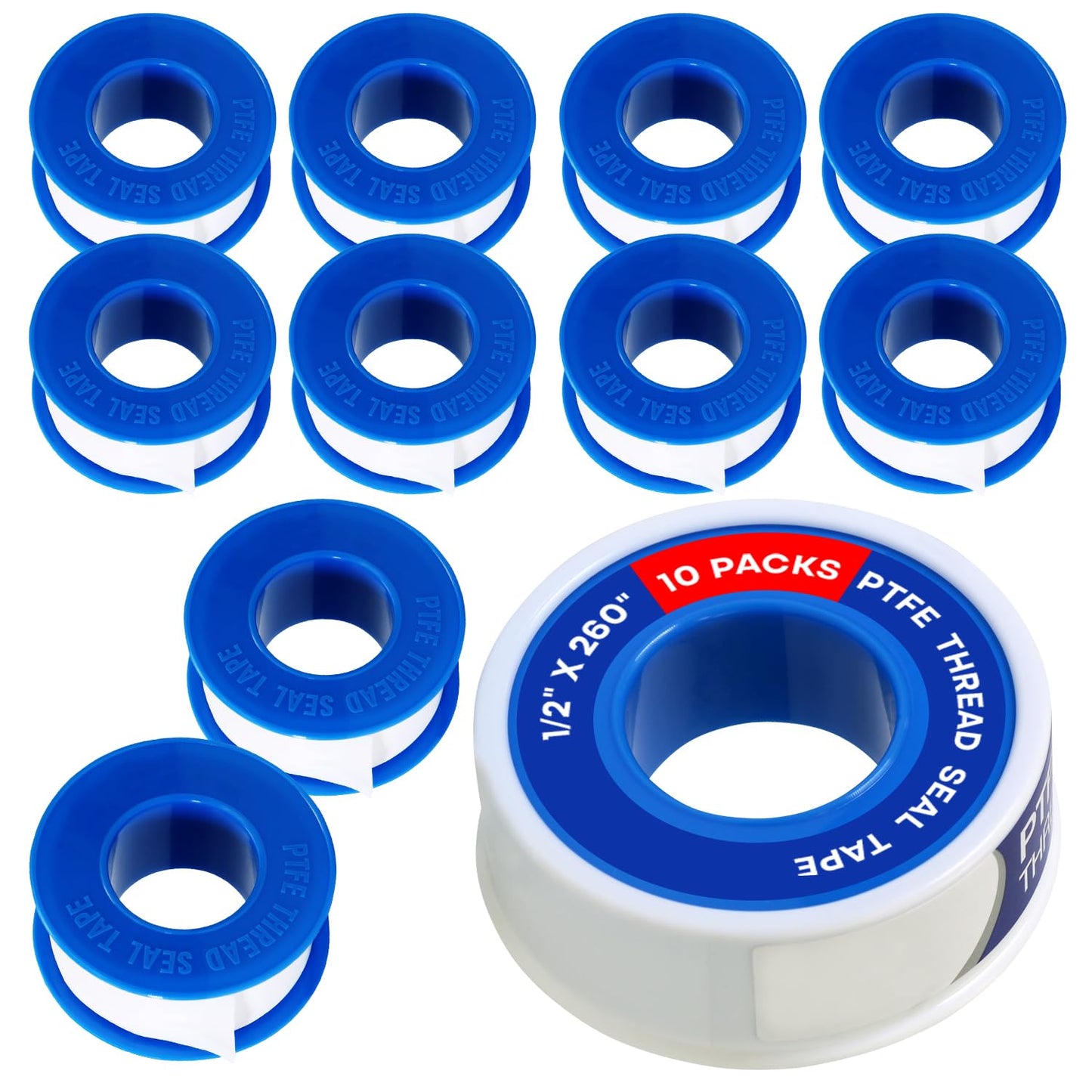 Supply Giant Plumbers PTFE Tape 1/2" W x 520" L Pipe Thread Tape, High Density Thread Sealant Tape Water Seal Plumbing Tape for Shower Head, Pipes, Gas Lines, Leak Prevention