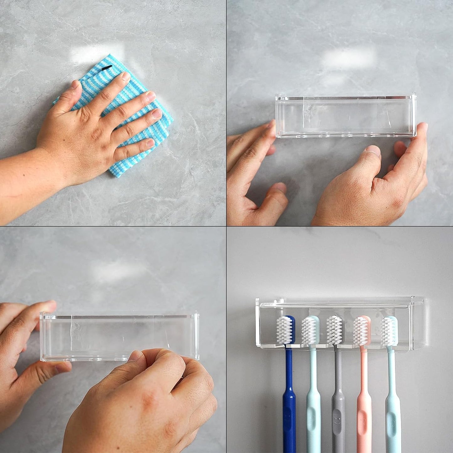 5 Slots Wall Mount Toothbrush Holder with Cover, Self Adhesive Toothbrush Storage Organizer for Shower, Toothbrush Hanger with Automatic Toothpaste Squeezer Dispenser