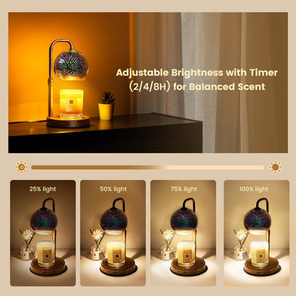 Glocusent Candle Warmer Lamp with Timer, Dimmable, Adjustable Retro 2 Bulbs | 3D Glass Globe with Firework Patterns, retro Candle Warmer Lamp for Jar Candles, Gifts for Women/Mom/Her, New Home Decor