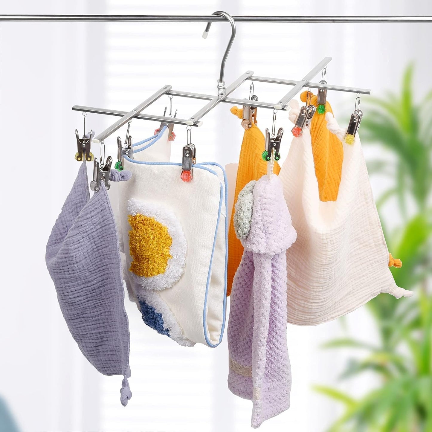 Drying Hanger, Hanging Drying Rack, Drip Hanger Stainless Steel with 10 Pegs for Laundry Underwear Socks, The Clips Release Quickly, Folding Portable