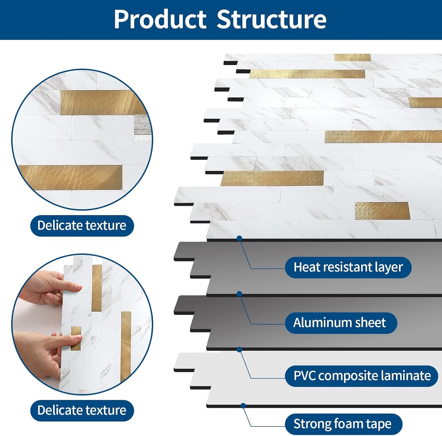 Yipscazo 2026 New Upgrade 11.34" X 11.57" Peel and Stick Backsplash, Stick on Backsplash Tiles for Kitchen, Bathroom, Fireplace (10 Sheets, Beige Rocks + Rose Gold)