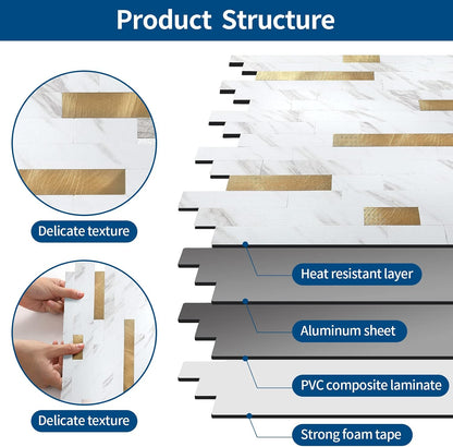 Yipscazo 2026 New Upgrade 11.34" X 11.57" Peel and Stick Backsplash, Stick on Backsplash Tiles for Kitchen, Bathroom, Fireplace (10 Sheets, Beige Rocks + Rose Gold)