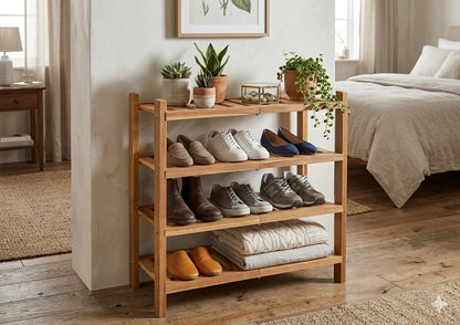 2-Tier Acacia Wood Stackable Shoe Rack - Brush Teak