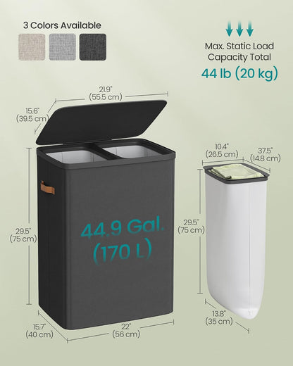 SONGMICS Laundry Basket, 50.2 Gal. Laundry Hamper, 3 Compartments, Easy Assembly, with Lid and Handles, Removable Liners, 25.2 x 15.7 x 29.5 Inches, Cappuccino Beige ULCB814LH01