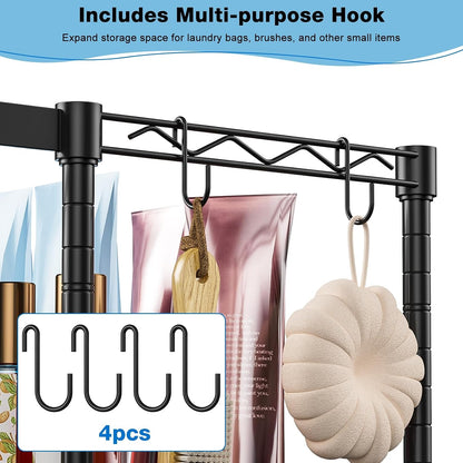 3-Tier Over Washer and Dryer Shelves, Laundry Room Storage Organizer with Hanging Rod, Adjustable Metal Freestanding Drying Rack, 33.46x19.69x77.95 Inches, Black, Fits Most Units Black