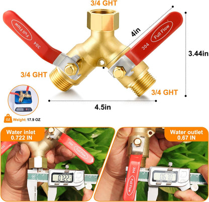 SIGURANTA Garden hose splitter, full-flow, heavy-duty brass 2-way high flow, outdoor faucet Y-valve closure diverter connector, garden hose high-flow diverter adapter. (2-Way Full Flow)