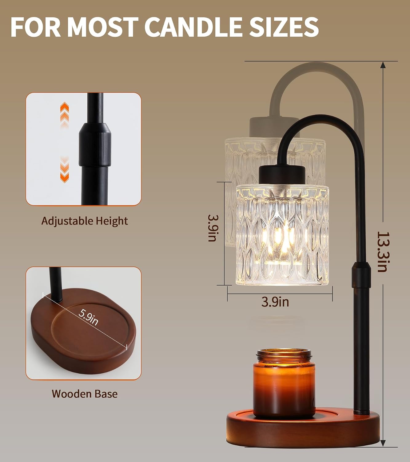 MEIXISUE Candle Warmer Lamp with Timer and Dimmer,Electric Gold Light Gifts for Women Melt Wax Warmer Lamp with 2 Bulbs for Candle Jars House Warming New Home Decor Bedroom