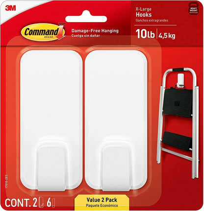 Command 10 lb XL Heavyweight Hook, 2 Wall Hooks and 6 Strips, Damage-Free Hanging with Adhesive, Heavy Duty Hanging Great for Back to School Dorm Organizers