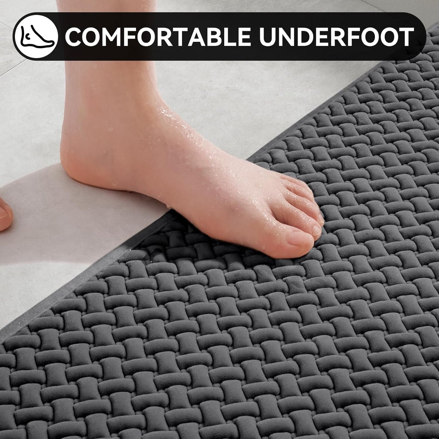 YDKGL Bathroom Rugs Non Slip, Super Absorbent Quick Dry Bath Mats for Bathroom, Foam Weave Texture Thin Bath Rugs Washable with Rubber Backing Fit Under Door Outside Shower,16" x 24“