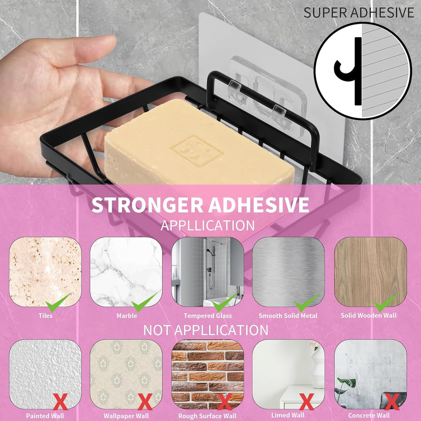 Carrie Joe Soap Holder Self Draining Soap Dish Razor Holder for Shower Wall Not Punched Easy Clean Bar Soap Holder Fit for Bathroom, Kitchen Sink