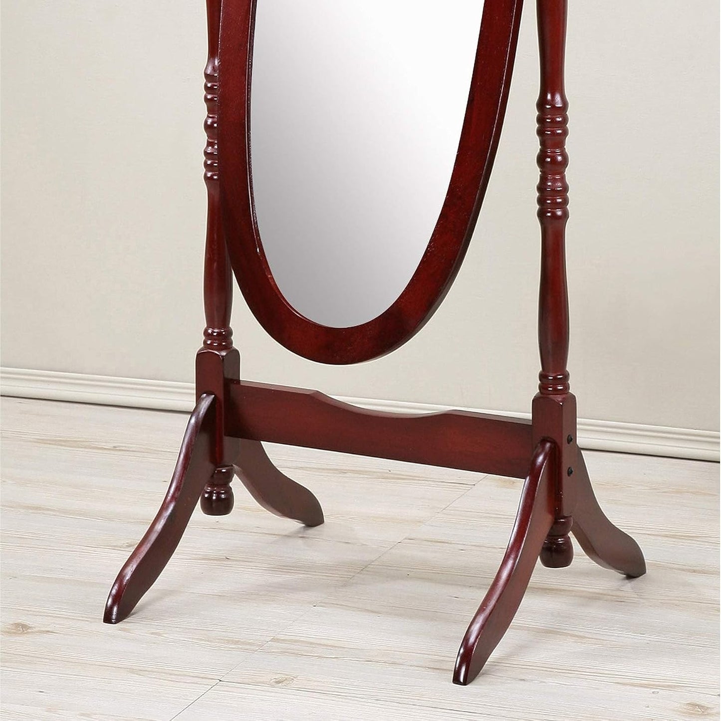 GTU Furniture Swivel Adjustable Full-Length Oval Wood Cheval Stand Floor Mirror(Pink)