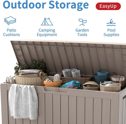 EasyUp 33 Gallon Resin Deck Box Waterproof, UV Resistant Outdoor Storage Box for Delivery, Porch, Patio and Garden, Stripe Black