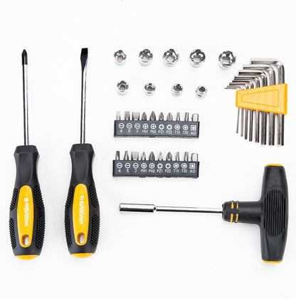 CARTMAN 57-Piece Home Tool Kit, Yellow Household Tool Set With Storage Case | Complete household tool assortment for home repair, maintenance, DIY projects, furniture setup, and daily fixes in tool case.