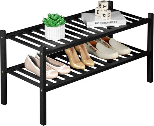 ROMGUAR CRAFT 3 Tier Bamboo Shoe Rack for Closet Free Standing Wood Shoe Shelf Storage Organizer for Entryway Small Space Stackable 27"x11"x20" (Natural)