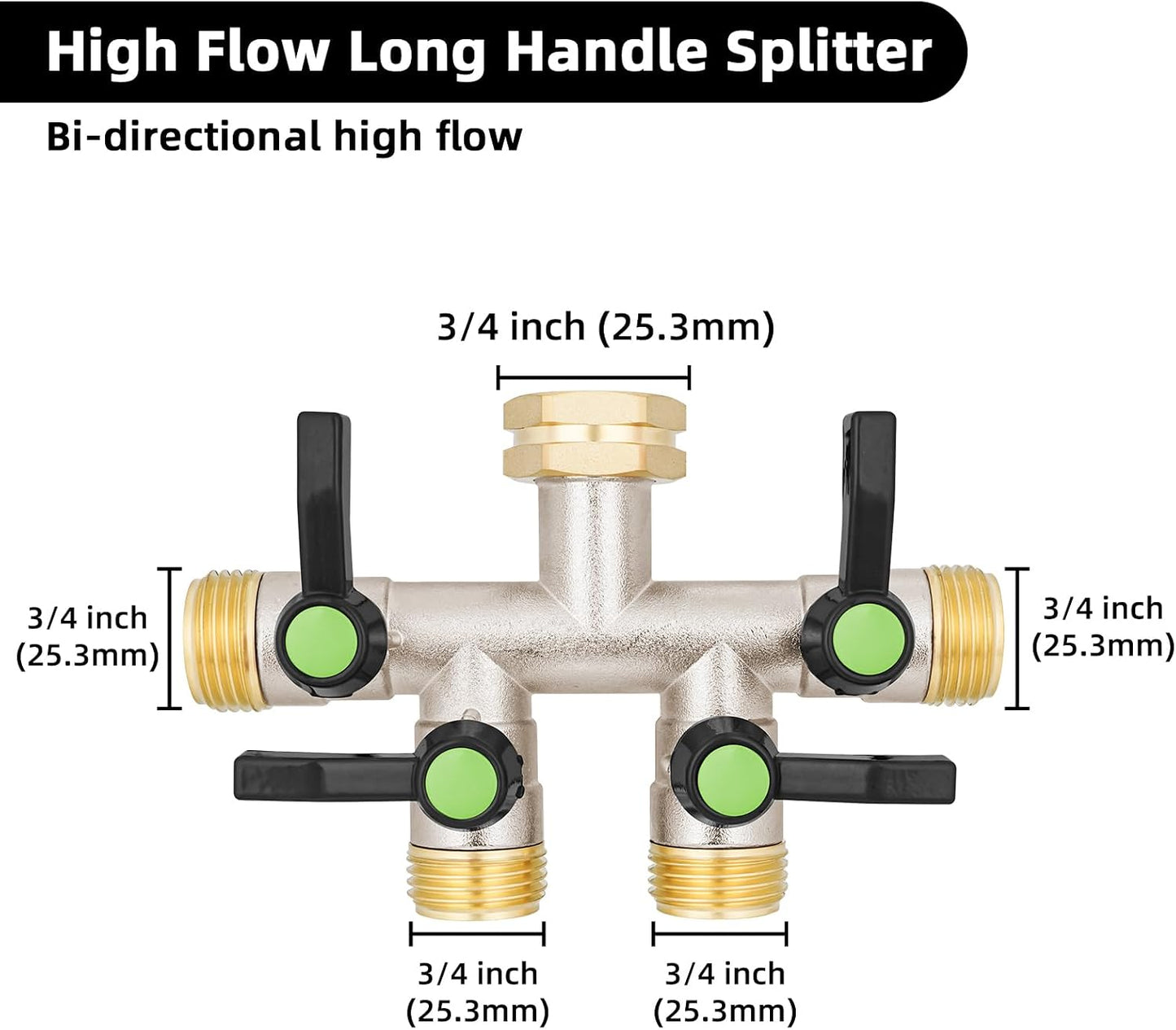 EJW Hose Splitter 2 Way, Garden Hose Splitters, 2 Way Faucet Splitter, Water Spigot Splitter, RV Brass Hose Splitter, Two way Hose Bib Splitter, Double Hose Connector, Hose Valve 3/4 Inch GHT Thread.