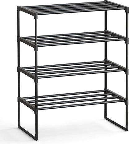 SONGMICS Shoe Rack, 6-Tier Shoe Organizer, Metal Storage Shelf, Upright or Upside Down, for 24-30 Pairs, Stackable, for Entryway, 11.8 x 36.2 x 42.7 Inches, Black ULSA306BH01