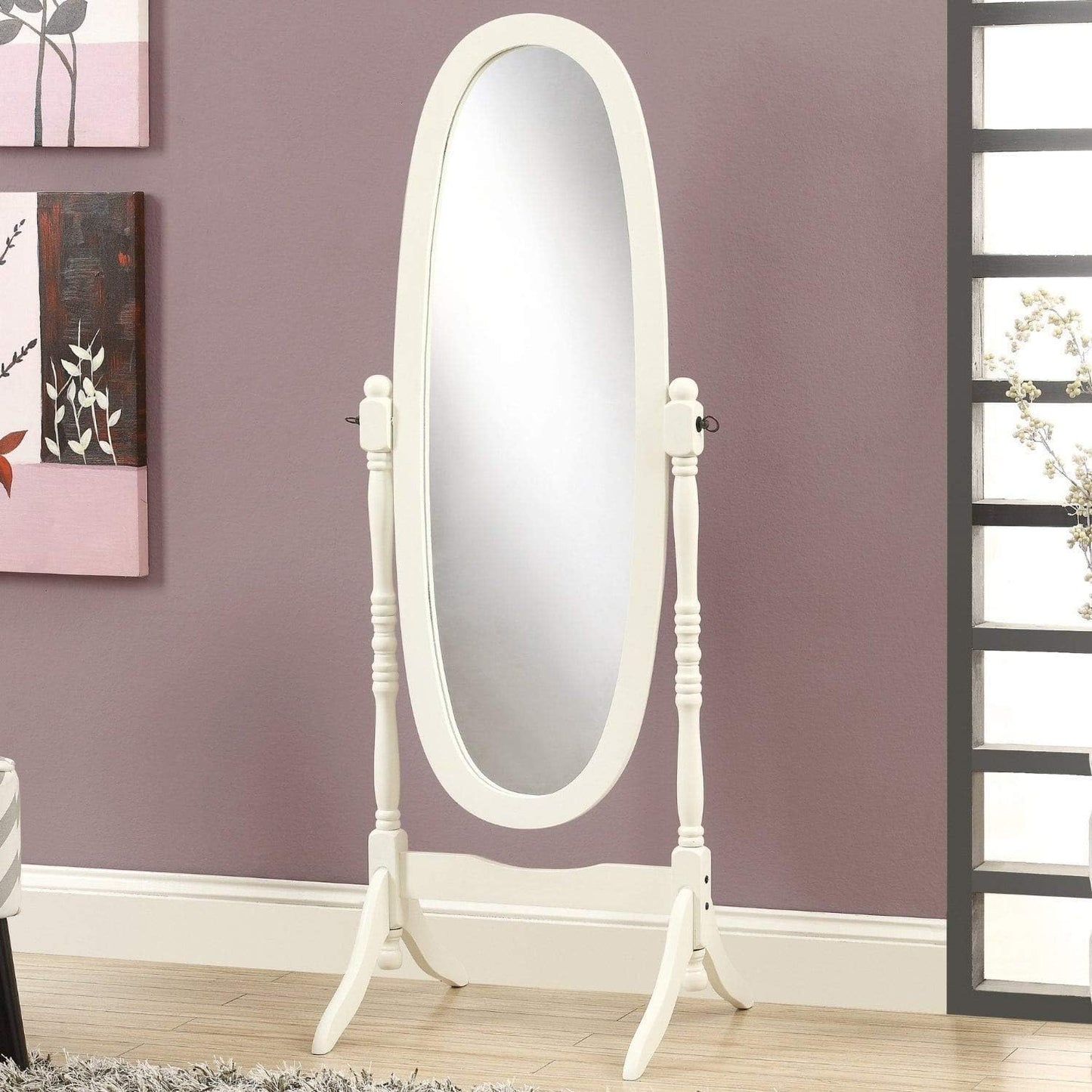 GTU Furniture Swivel Adjustable Full-Length Oval Wood Cheval Stand Floor Mirror(Pink)