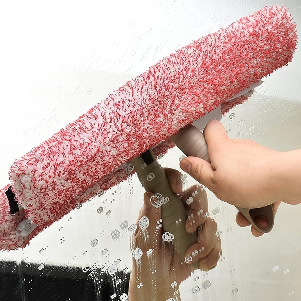 Multi-Purpose 12 inch Window Squeegee with 6.7inch-49.4inch Adjustable Aluminum Pole, Highly Absorbent Microfiber Window Scrubber for Window Cleaning,Car Cleaning.
