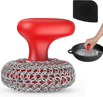 Cast Iron Scrubber | Dish Scrub Brush | 316 Cleaner Chainmail Scrubber for Cast Iron Pan Skillet Cleaner - Dish Scouring Pad Dishwasher Safe Cleaning Kit, Black 02