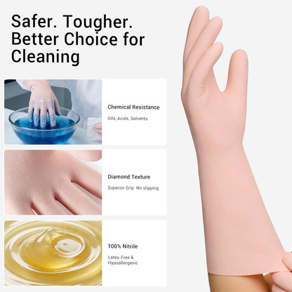 ThxToms 2 Pair Nitrile Dishwashing Cleaning Gloves,with Cotton Flocked Liner,Skin-Friendly & Anti-Slip Design,Y&P