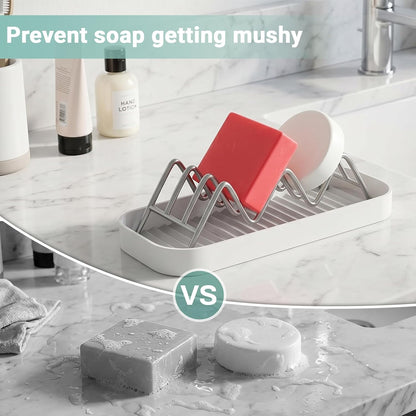 Shampoo Bar Holder for Shower, Self Draining Bar Soap Holder for Shower with Drain Tray, Stainless Steel Soap Dish Organizer for Bathroom Sink, Scrub and Sponge Holder for Kitchen Counter