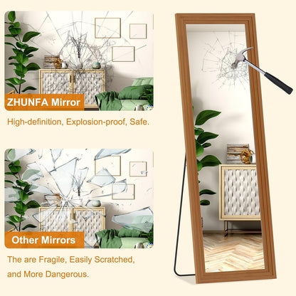 ZHUNFA Full Length Mirror, 71x32 Inch Full Length Mirror Wall Mounted | Vertical Hanging, Leaning Standing for Bedroom, Living Room, Rectangular Wooden Frame, Log Color.