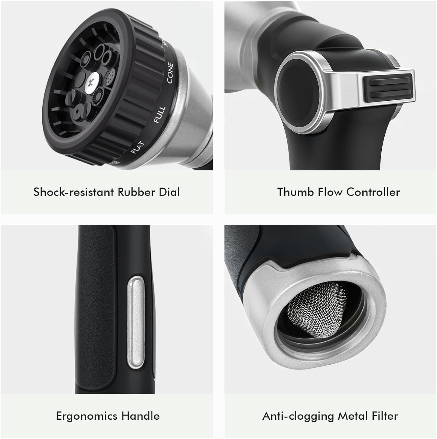 RESTMO Water Hose Nozzle Heavy Duty, Adjustable Hose Sprayer Thumb Control | Premium Zinc Alloy, 8 Adjustable Spray Patterns, Flow Control, TPR Rubberized, Ideal for Plants & Lawns, Cars & Pets, Black
