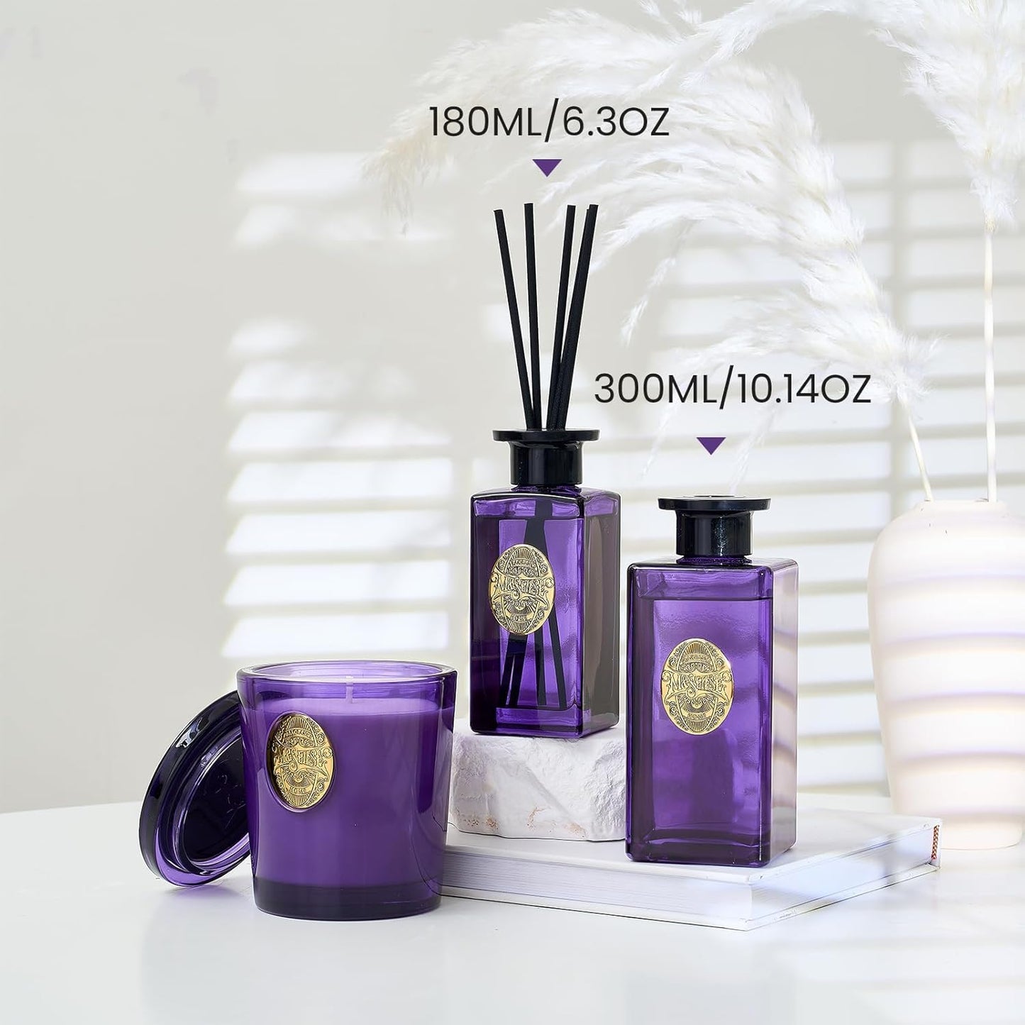 M&SENSE 6.3 oz Large Reed Diffuser Set | Lime+Basil Scent Oil Diffuser with Sticks | Hotel Collection Non-Toxic Home Fragrance |for Bedroom Bathroom Living Room - Colors B
