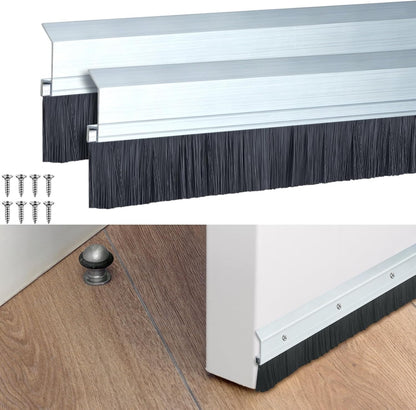 Hushee 2 Pcs 36 Inches Brush Door Sweep for Exterior, Aluminum Commercial Door Sweep Bottom All-Season Alloy Brush for Exterior and Interior Sealing Gaps Keeps Cold Air, Dust Out (White)