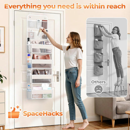 SpaceHacks 5-Tier Over the Door Organizer with Mesh Pockets, Baby Nursery Storage for Closet, Bathroom and Bedroom, Adjustable Hanging Closet Organizer for Cosmetics, Books and Essentials (Dark Grey)