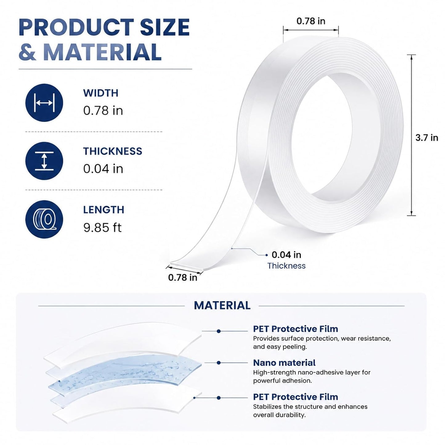 YANXI Double Sided Tape Heavy Duty, Nano Reusable, Removable, Washable Double Stick Tape for Wall