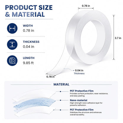 YANXI Double Sided Tape Heavy Duty, Nano Reusable, Removable, Washable Double Stick Tape for Wall