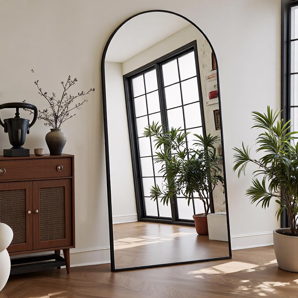 OGCAU Floor Full Length Mirror, 56"x20" Arched Full Body Mirror, Hanging or Leaning, Standing, Wall Mounted with Aluminum Frame for Bedroom Living Room, White